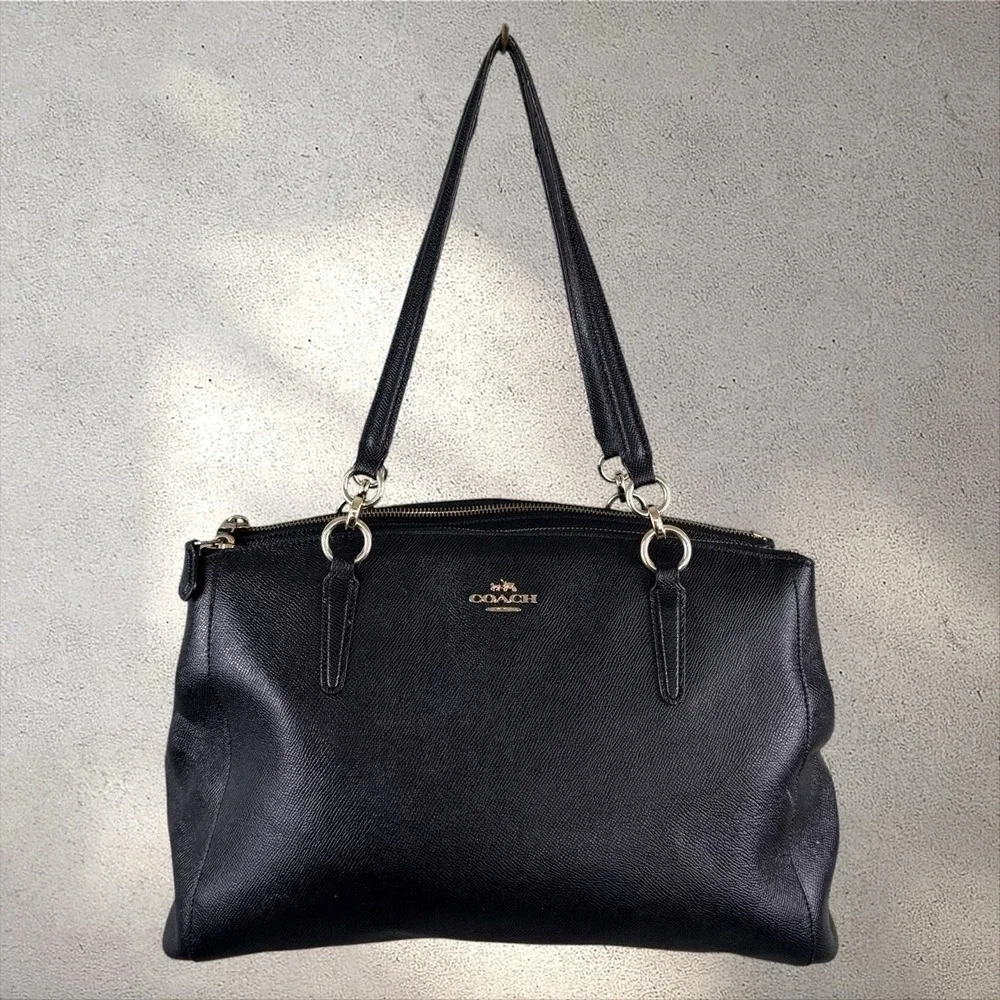Coach F57525 Christie Carryall Black Crossgrain Leather Handbag Purse